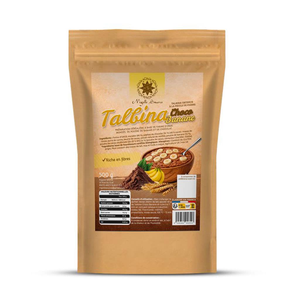 Talbina chocolat banane bio - Fabrication artisanale fran&ccedil;aise - 500g