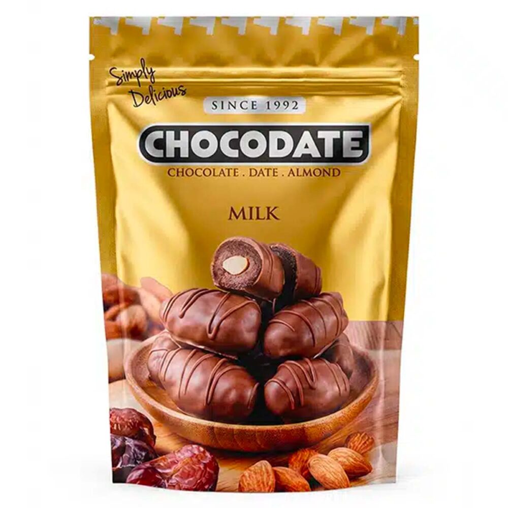 Dattes enrobées de chocolat au lait amande – Chocodate - 90g